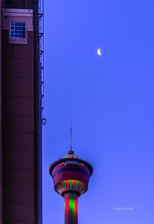 Calgary Tower & Moon Alberta Canada